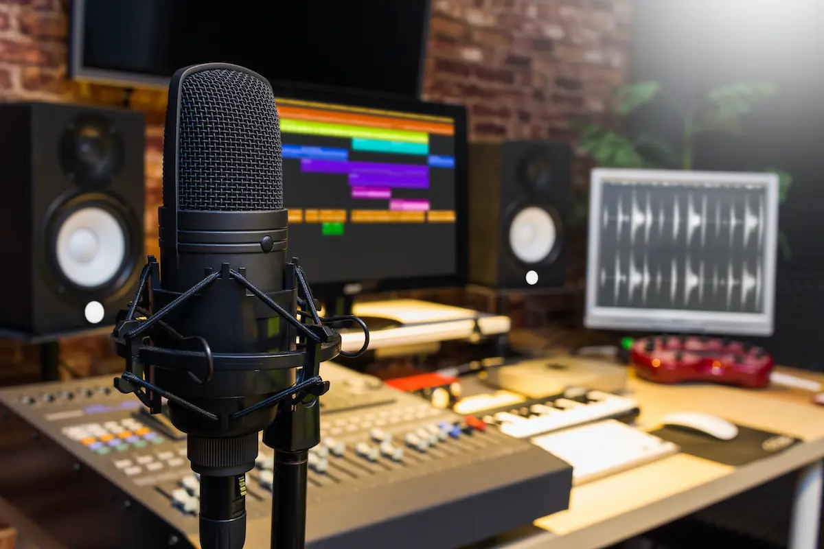 How to solve your COVID-19-induced advertising crisis: studio showing mic and software