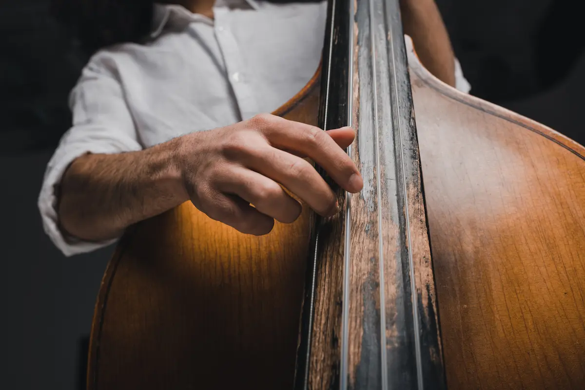 Great sound: a musician playing upright bass