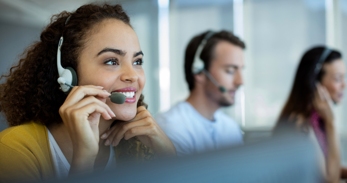 Customer service: image of a call center rep talking on the phone