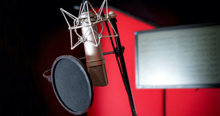 awesome voice: image of a pro mic in a studio