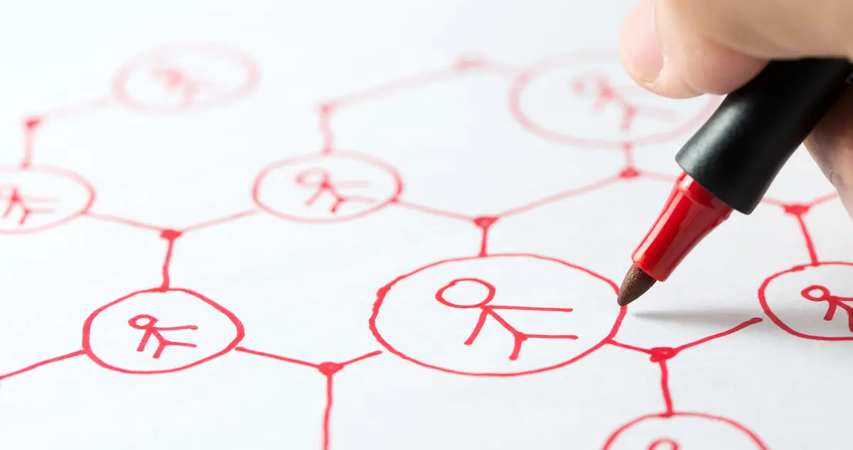 Affiliate marketing: image of a hand-drawn social media network