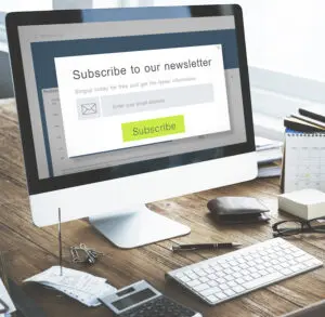 Social advertising: image of a desktop screen displaying a subscription window