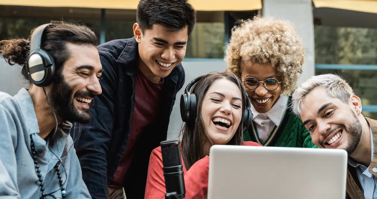 How to promote a podcast: image of a group of people participating in a podcast