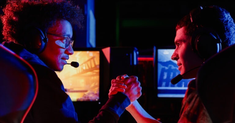 Video game characters: image of two video game players getting ready to play against each other